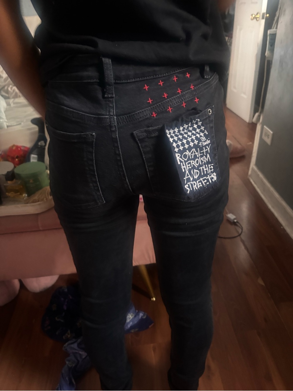 Kusbi Black Skinny Jeans with Graphic Pocket